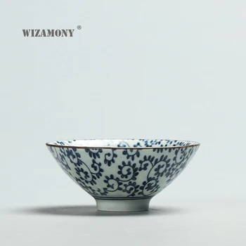 WIZAMONY 50ML Drinkware Rankomis Dažyti Teacup Arbatos Rinkinys, Mėlynos ir Baltos Kinų Porceliano spalvos jūros vandens kinijos Kung Fu Arbatos rinkinys