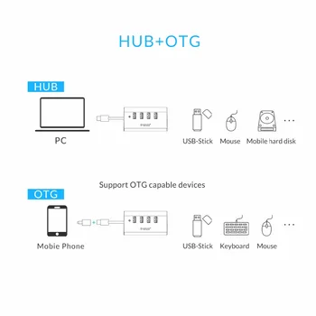 ORICO USB HUB Didelės Spartos Mini 4 prievadai USB 3.0 HUB Darbalaukio Nešiojamas kompiuteris su Telefono ir Planšetinio kompiuterio Laikiklį -Juoda/Balta(SHC)