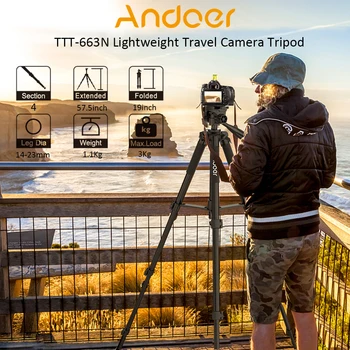 Andoer TTT-663N Kelionės Lengvas Fotoaparato Trikojo Paramos VEIDRODINIAI SLR Kameros Blykste filmavimui su nešimo Krepšys