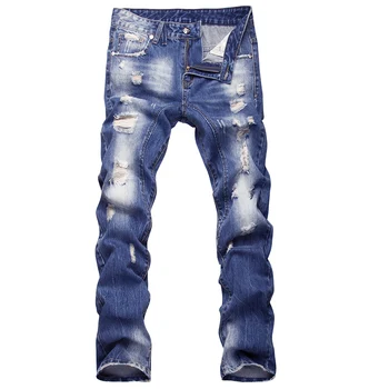 Naujų vyriškų drabužių dizaineris sunaikinta ripped jeans mens hip-hop dviratininkas plauti mėlyna džinsinio audinio kelnės tiesios slim motociklo, atsitiktinis džinsus