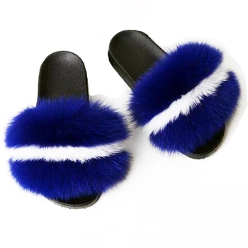 Moterų Žiemos Pūkuotas Šlepetes Patalpų Šiltas Fox Fur Šlepetės Juodas Pūkuotas Pliušinis Batai Moterims Skaidres Sandalai Fifo Didelis Dydis Karšto