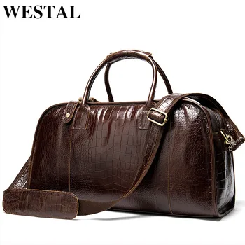 WESTAL vyriški kelionės maišas natūralios odos duffle bag vyrų nakties maišas vingate savaitgalį krepšys oda kelionės krepšys bagažo verslo