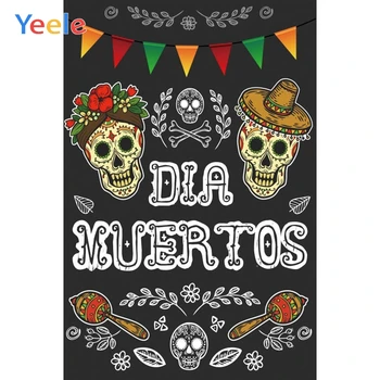 Yeele Meksikos Mirusiųjų Dienos Fonas Cukraus Kaukolės Nuotrauka Fone Dia DE Muertos Dress-up Grupė 