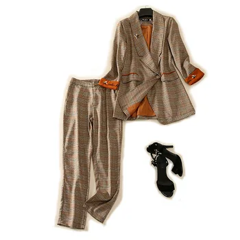 Rudenį ir žiemą profesionalus moterų kelnes-dviejų dalių kostiumėlį Atsitiktinis elegantiškas drugelis siuvinėjimo ponios striukė Patikrinti kelnės