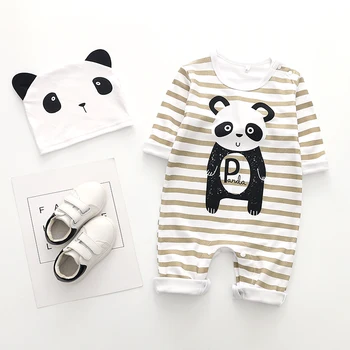 Mielas Animacinių filmų Panda liūtas kostiumas Naujagimio berniuko mergaičių drabužių rudens ilgomis rankovėmis kūdikiui medvilnės rompers su Skrybėlę jumpsuits
