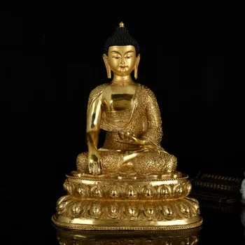45CM DIDELĖS # 2021 Budistų Budizmas NAMŲ šeimos veiksmingos Saugos Tibeto Auksu Sakyamuni žalvario Budos statula