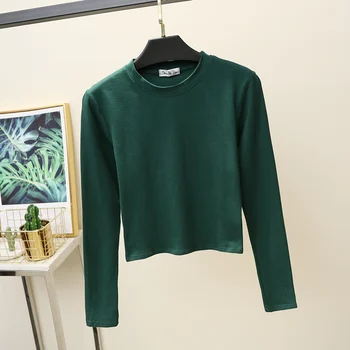 Korėjos Stiliaus Pavasarį, Rudenį Moterų marškinėliai Medvilnės Ruožas Pasėlių Viršuje Slim Fit Tumblr tees ilgomis Rankovėmis Marškinėliai Lady Dugno Marškinėlius