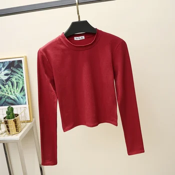 Korėjos Stiliaus Pavasarį, Rudenį Moterų marškinėliai Medvilnės Ruožas Pasėlių Viršuje Slim Fit Tumblr tees ilgomis Rankovėmis Marškinėliai Lady Dugno Marškinėlius