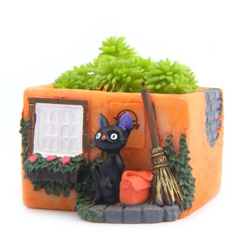 Hayao Miyazaki Juoda Katė Figūrėlės Succulents Vazonas Ornamentu Pasakos, Miniatiūros Vazoninių Sodo Moss Gnome Apdailos Amatai