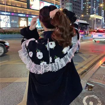 Cotday O-Kaklo Sutirštės Juoda Gėlių Kailis Rudens Ir Žiemos Mados Korėjos Stiliaus 2020 Naujas Elegantiškas Laisvas Megztinis Palaidinukė