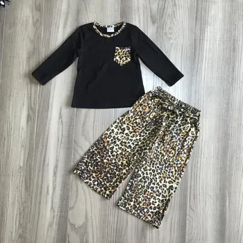 Girlymax kūdikių Mergaičių Patenka apranga merginos leopard nustatyti, mergaitė juoda raglan mergina laisvas kelnes