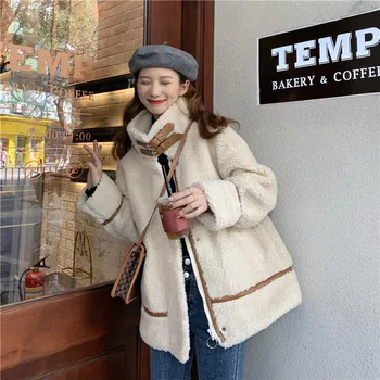 Naujas Žiemos Paltai Moterims, Negabaritinių Aukšto Kaklo Sagtis Kailio Viršutiniai Moterų Korėjos Stiliaus Sustorėjimas Šiltas Paltas