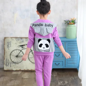 Mergina Rudenį 3pcs Drabužių Nustatyti 2021 Naujų Vaikų Gobtuvu Panda Drabužiai, Kostiumai Mergina Striukė+Marškinėliai+Kelnės Pavasario Drabužių 110-160