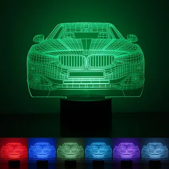 Automobilio Formos 3D Creatitive Naktį Led Lemputė pagrindinis Jungiklis USB Power 1.5 W 7 Spalvų LED šviesos Namuose Miegamojo, Naktiniai staleliai, Lempa, Stalas Stalas Šviesos