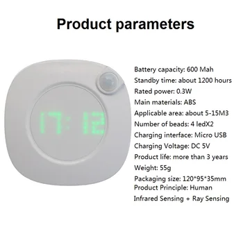 Naktį-šviesos laikrodžio baterijos magnetas Pir-Jutiklį, Ryškumą, Spalvų Galia Pasiūlymą su Dvi-apšvietimas/Spalvos/Reguliuojamas Magnetas Naktį Lempa