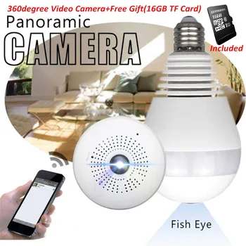 Belaidis 360 Laipsnių Vaizdo Kamera, WIFI, 1.3 MP Lemputės Kamera Naktinio Matymo Home Security 360 