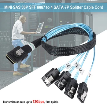 Vidaus Mini SAS SFF-8087 36-Pin Male to 4 SATA 7-Pin Female į Priekį Breakout Cable Kietąjį Diską Splitter Cable 0.7 m/1m Dropship