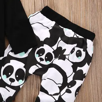 JAV Akcijų Naujagimiui Berniukams, Mergaitėms ilgomis Rankovėmis Laiško Viršuje Megztinis marškinėliai+Panda Print Kelnes 2vnt Rudenį Bamblys Drabužių Rinkinį 0-24M