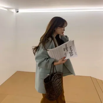 Svetimų Katytė Rudenį Pietų Korėjoje Švelnus Elegantiškos Mados Elegantiškas Minimalistinio Vientisos Spalvos 2020 Atsitiktinis Korėjos Universalus Vilnonių Moteris Kailis