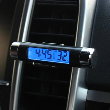 Automobilių Skaitmeninis Nešiojamas 2 in 1 LCD Laikrodis ir Temperatūros Ekranas, Elektroninis Laikrodis, Termometras, Automobilis, Automobilių Mėlynas Apšvietimas Su Clip