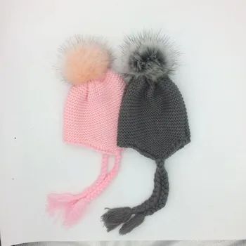 Kūdikių ausų kepurę žiemą dirželis kepurės vaikams, vaikų pom pom vilnos vaikiška kūdikių dangtelis variklio dangčio skullies rekvizitai berniukų ir mergaičių vaikas