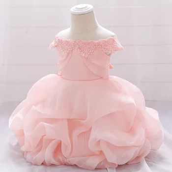 LZH 2020 m. Rudenį Sweet Baby Suknelė, Vieną Petį Kūdikių pilnatis Suknelė Naujagimio Krikštą Net Gazas Reljefiniai Tortas Suknelė Naujagimių Drabužiai