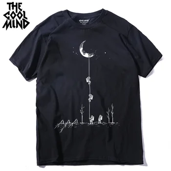 COOLMIND MO0120A medvilnės atsitiktinis trumpas rankovės mėnulis theam vyrų marškinėliai o-kaklo megzti patogus audinys gatvės stiliaus vyrų t-shirt