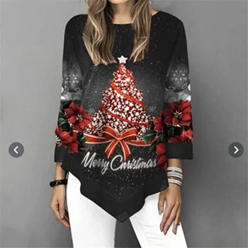 2020 m. Rudenį Moterys Kalėdų Spausdinti Marškinėliai Plius Dydis Viršūnes 5XL Atsitiktinis O-Kaklo Negabaritinių Moterų Tee Drabužiai Laisvi Nereguliarus T Shirts