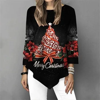 2020 m. Rudenį Moterys Kalėdų Spausdinti Marškinėliai Plius Dydis Viršūnes 5XL Atsitiktinis O-Kaklo Negabaritinių Moterų Tee Drabužiai Laisvi Nereguliarus T Shirts