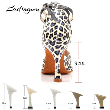 Ladingwu Naujas Prekės ženklas Šokių lotynų Bateliai Moterims Leopard tekstūros PU Odos Šokių Bateliai Salsa Moters Sportinių Šokių Bateliai Kuba Kulnas 9