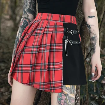 NCLAGEN Gothicc Pledas Nereguliarus Moteris Seksuali Mini Sijonas Kratinys Punk Plisuotos Kamuolys Suknelė Streetwear Femme Goth Sijonai Klubas Komplektai
