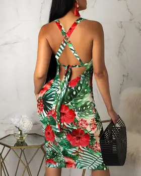2019 Moterų Mados Ponios Berankovis Vasaros Boho Spausdinti Paplūdimio Atsitiktinis Palaidų Sundress Stora Sexy Diržas Havajų Suknelė