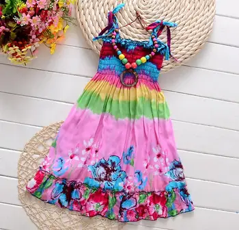 2vnt/daug Naujų Mielas spalvingas paplūdimio suknelė, 5-8years vaikų senosios vasaros puikus bohemijos suknelė su nemokama karoliai OT030