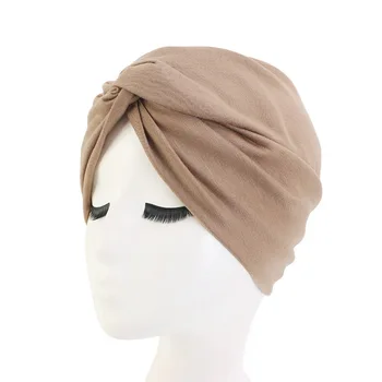 Soild spalvos medvilnės turbaną kepurės moterims boho susukti galvos apsiaustas indijos skrybėlę musulmonų underscarf variklio dangčio islamo šukuosena drabužiai