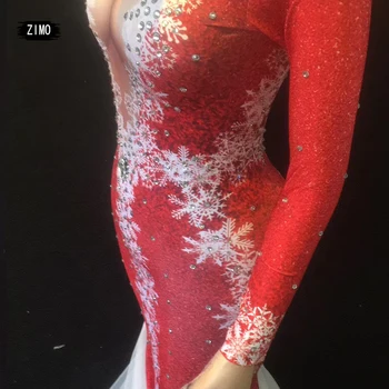Kalėdų elnių raudona moterų Jumpsuits kalnų krištolas suknelė Spausdinti klubas Šalies Etape Dėvėti Veiklos Šokėja, Dainininkė rave 