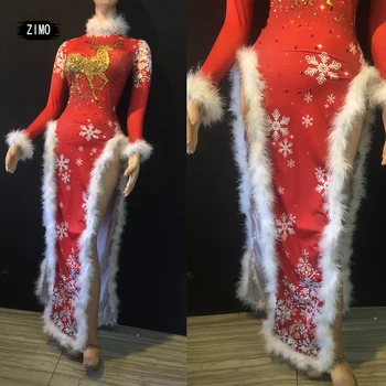 Kalėdų elnių raudona moterų Jumpsuits kalnų krištolas suknelė Spausdinti klubas Šalies Etape Dėvėti Veiklos Šokėja, Dainininkė rave 