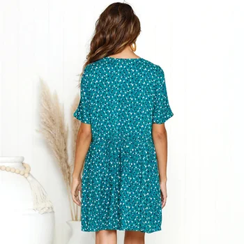 Vasaros Atsitiktinis Palaidų Leopard Print Suknelė Moterims Trumpomis Rankovėmis Mygtuką V Kaklo Mini Suknelė Nauja