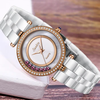 SUNKTA Keramikos Moterų Watch Top Brand Prabangus Diamond Kvarcinis Laikrodis atsparus Vandeniui Laikrodžiai Moterims Suknelė Apyrankę žiūrėti Relogio Feminino