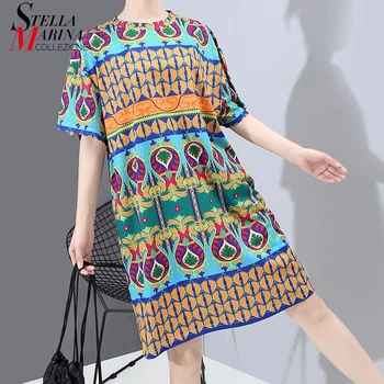 Nauja Moteris, Vasaros, Laisvalaikio Drabužiai Paplūdimio Suknelė Geometrinis Modelis Išspausdintas Ponios Plius Dydis Boho Mielas Suknelė Laisvo Stiliaus Vestidos 6005