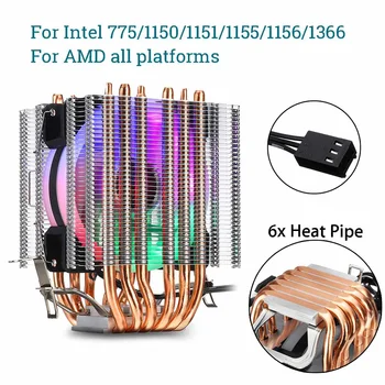4pin/3pin CPU Aušintuvo Aušinimo Ventiliatorius 6 Heatpipe Aušintuvo Heatsink Tylus Ventiliatorius Aušinimo Intel 775/1150/1151/1155/1156/1366 AMD