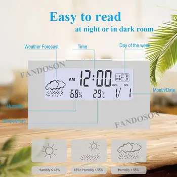 FANDSON NAUJAS LCD Skaitmeninis Stalinis laikrodis-Žadintuvas su Kalendoriaus ir Temperatūra, Drėgmė, Oro sąlygos Modernus stalo laikrodis