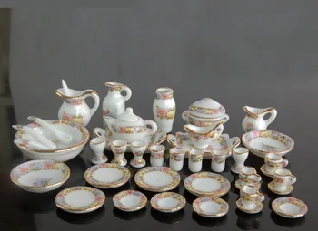 1:12 Lėlės namas miniatiūriniai 42 vnt/ Set Keramikos Žiedų Pasaulio Stiliaus Indai, Virtuvės reikmenys Nemokamas pristatymas