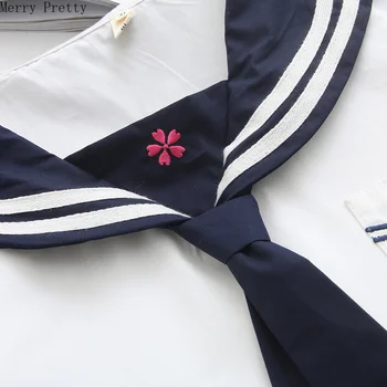 Moterų Sailor Apykaklės Trumpomis Rankovėmis, Kaklaraištis, Palaidinės Ir Viršūnių 2020 Metų Vasaros Gėlių Siuvinėjimas Medvilnės Marškinėliai Su Kišenėje Saldus Stilius Blusa
