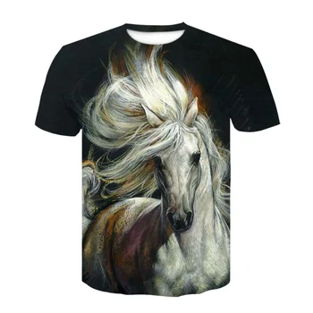 Vasarą Naujos O-kaklo Dėvėti gėlių ekrano užsklandą Arklių T-shirt 3d Mados Marškinėliai gyvūnų drabužiai Vyrams, Moterims, Didelio dydžio Marškinėlius dropship