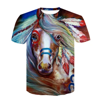 Vasarą Naujos O-kaklo Dėvėti gėlių ekrano užsklandą Arklių T-shirt 3d Mados Marškinėliai gyvūnų drabužiai Vyrams, Moterims, Didelio dydžio Marškinėlius dropship