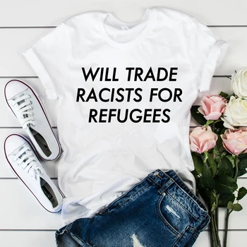 Unsex Imigrantų Tee Anti Rasistas rasių Lygybės Tees Tumblr Viršūnes Bus Prekyboje Rasistai Pabėgėlių Marškinėliai be Žmogaus Yra Neteisėtai Marškinėliai