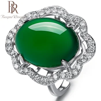 Bague Ringen Sukurta Smaragdas Žiedas Žalia Chalcedony Akmuo Sužadėtuvių 925 Sidabro Žiedai Aksesuarai Moterims Valentino Dieną
