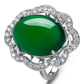 Bague Ringen Sukurta Smaragdas Žiedas Žalia Chalcedony Akmuo Sužadėtuvių 925 Sidabro Žiedai Aksesuarai Moterims Valentino Dieną