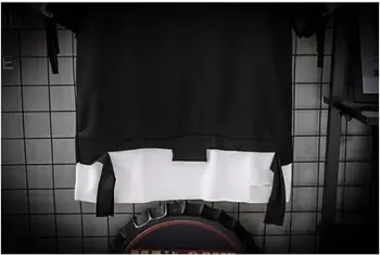 Vyrai T Marškinėliai Mados Pečių Neveikiančių Skylę Atsitiktinis Hip-Hop Marškinėliai Homme Juoda Balta Susiuvimo trumpomis Rankovėmis t-shirt Vyrai Juokinga