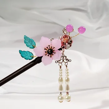 Lampwork Gėlių, Medienos Lazdelėmis Staigius Plaukų Stick Pin Įrašą Moterų Kinijos Retro Hanfu Suknelė, Plaukų Papuošalai, Vestuviniai Aksesuarai